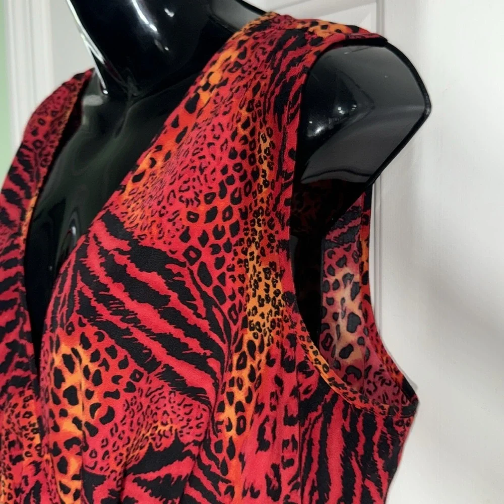 Lane Bryant Red Animal Print Leopard Faux Wrap Hi Lo Dress Midi Dress Size 16